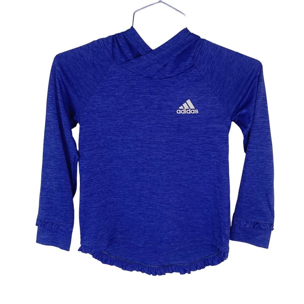 ADIDAS Purple/Blue Long Sleeve Hooded Top "Climalite"‎ Ruffled Hem Shirt Sz 6X
